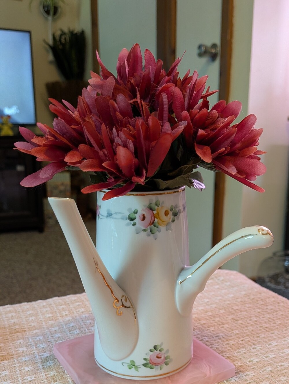 Vintage Porcelain Floral Side Handle Teapot (No Lid)